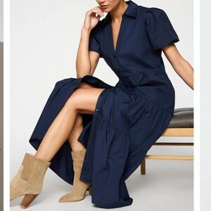 Brochu Walker Havana dress Small navy blue puff sleeve tiered boho spring summer